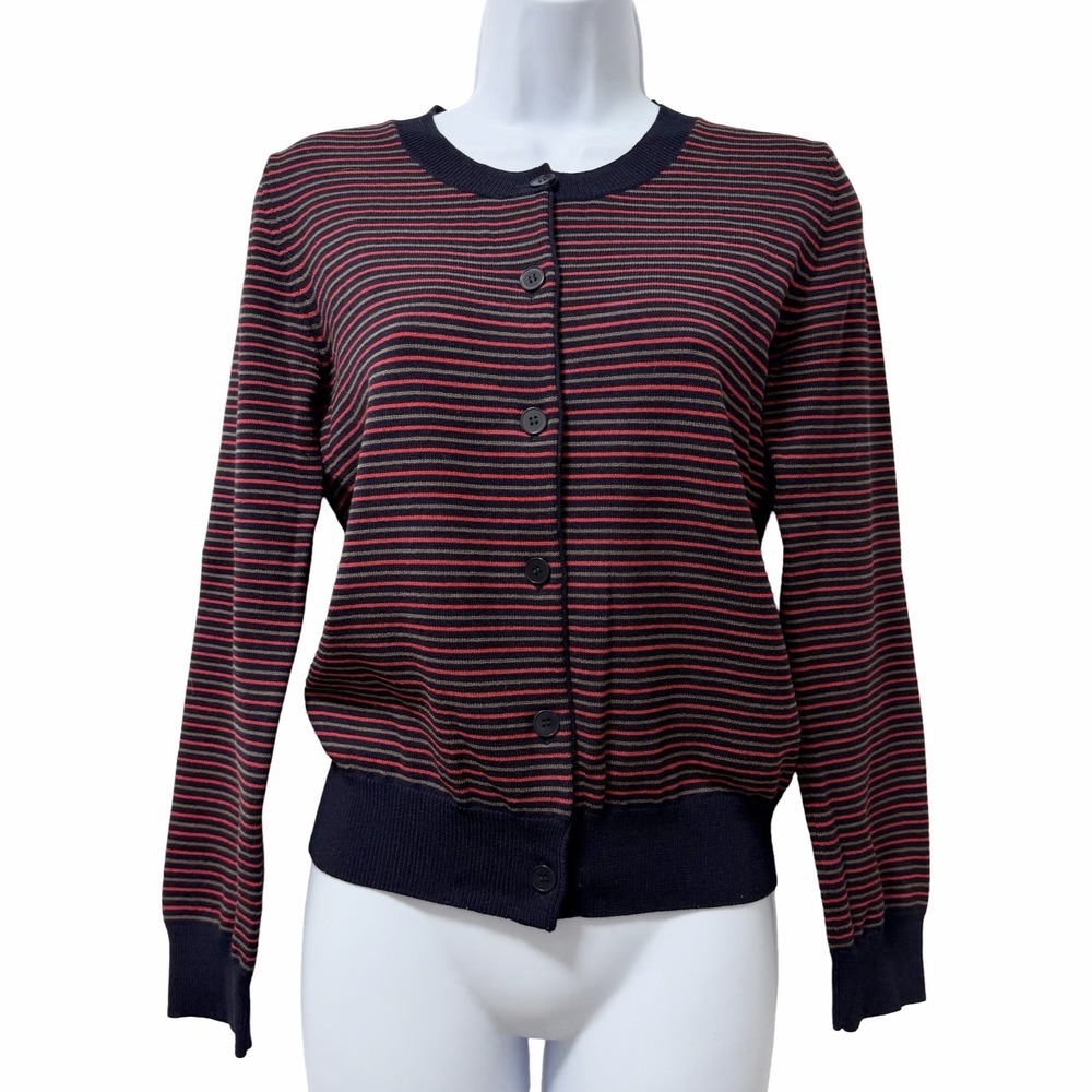 APC Womens Wool Blend Button Up Cardigan Size M Navy Red Classic Preppy Academia